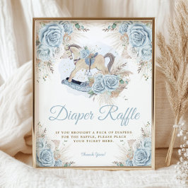 Poster Cavalo de Balanço Floral Azul Grama das Pampas Fra