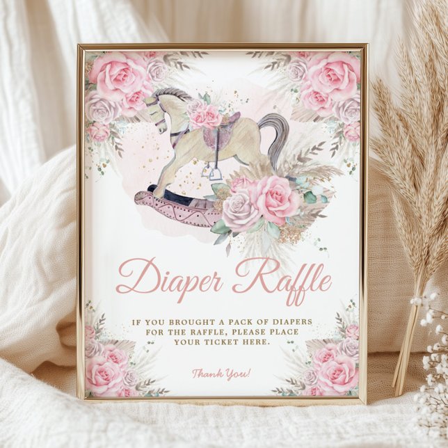 Poster Cavalo de Balanço Floral Rosa Pampas Sorteio de Fr (Criador carregado)