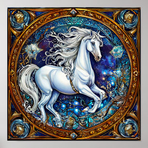 Poster Cavalo de Conto de Fadas Ornado Círculo Fantasia E