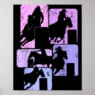 Poster Cavalo de Corrida de Barril Cavaleira de Rodeio Co