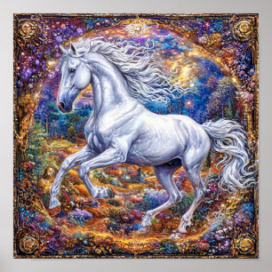 Poster Cavalo de desenho animado Moldura ornamentada Vint