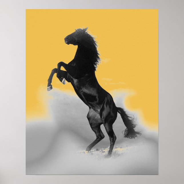 Poster Cavalo de elevação branco amarelo do pop art (Frente)