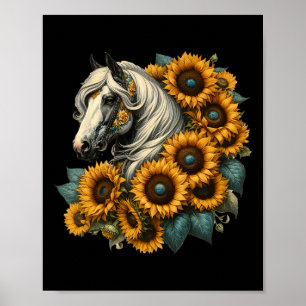 Poster Cavalo de girassol Retrato Cowgirl Equestrian Hors