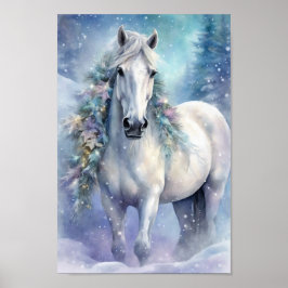 Poster Cavalo de inverno com Flores