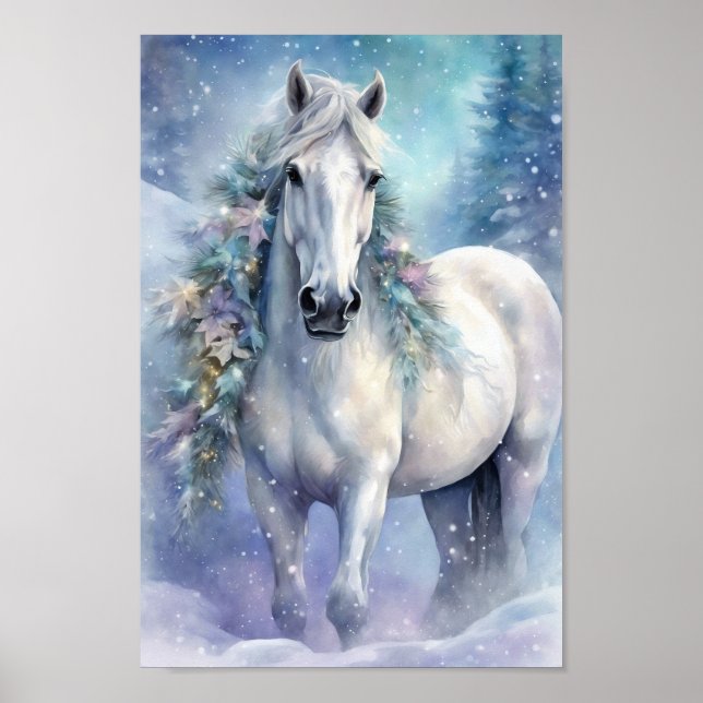 Poster Cavalo de inverno com Flores (Frente)