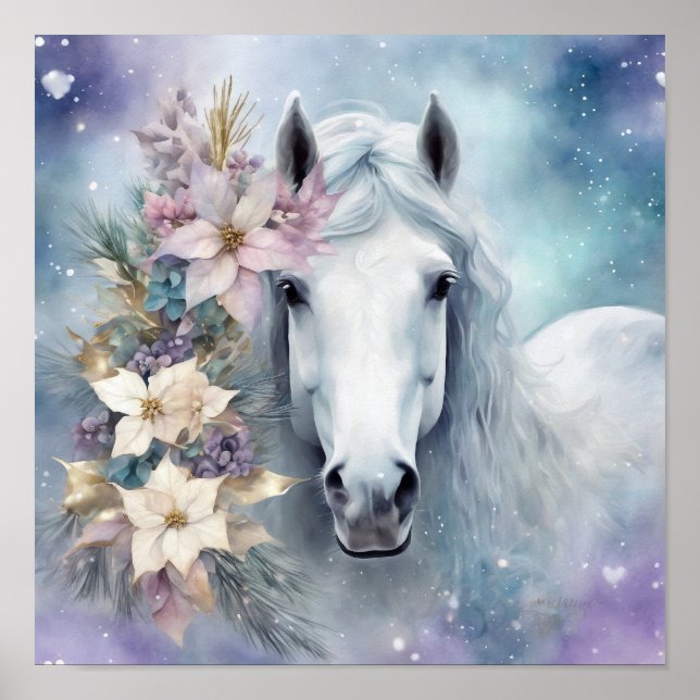 Poster Cavalo de inverno com Flores Poster2 (Frente)