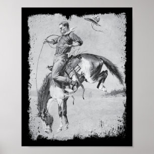 Poster Cavalo de Rodeio de Cowboy Western Country Vintage