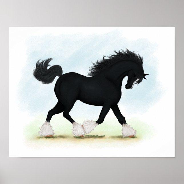 Poster Cavalo de Trote Negro Cavalo Equestre (Frente)