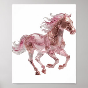 Poster Cavalo de vidro cor-de-rosa prateado dinâmico com