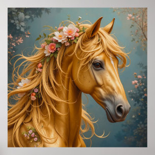 Poster Cavalo Dourado com Crina Fluindo