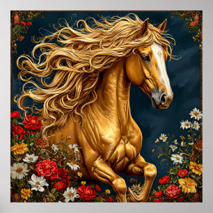 Poster Cavalo Dourado com Crina Fluindo