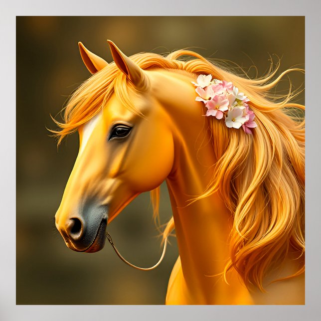 Poster Cavalo Dourado com Crina Fluindo (Frente)