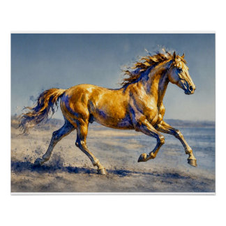 Pôster Cavalo Dourado numa Praia,