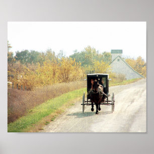 Poster Cavalo e carrinho de Amish do outono