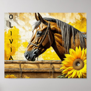 Poster Cavalo e girassol Linda personalização