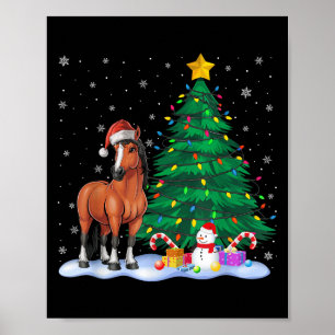 Poster Cavalo Engraçado Árvore Xmas Luzes Reindeer Hat Ch