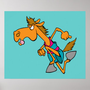 Pôster cavalo engraçado de corrida cavalo desenho animado