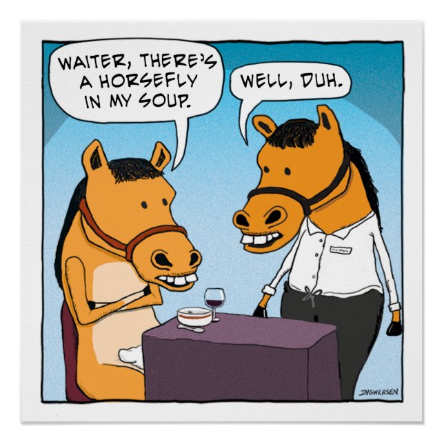 Pôster Cavalo Engraçado Reclama sobre a mosca-da-manhã (Frente)