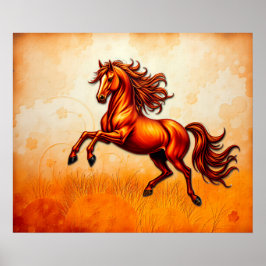 Poster Cavalo Fogueiro Salta, Laranja Dourado, Grunge Art