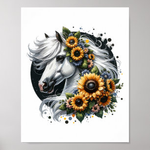 Poster Cavalo Gelado Com Flórida De Horso Floral De Giras