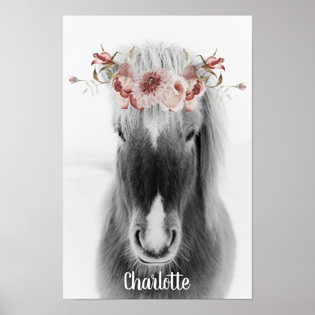Poster Cavalo islandês e Coroa Floral Nome Personalizado (Frente)
