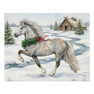 Pôster Cavalo Islandês Festivo em Paisagem de Inverno