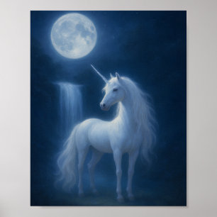 Poster Cavalo Mágico ao Luar & Cena de Cachoeira Arte Fan