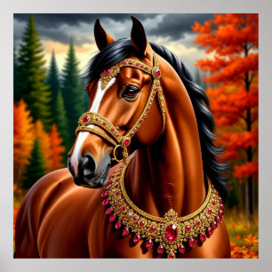 Poster Cavalo Majestoso com Arreio de Ouro Ornamentado