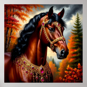 Poster Cavalo Majestoso com Arreios de Ouro Ornamentados