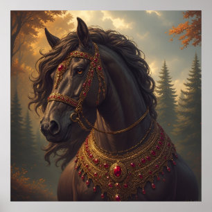 Poster Cavalo Majestoso com Arreios de Ouro Ornamentados