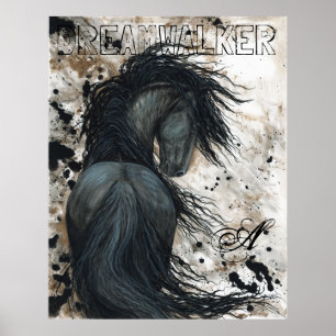 Poster Cavalo majestoso do garanhão do preto do frisão