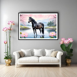 Poster Cavalo majestoso e beleza do lótus
