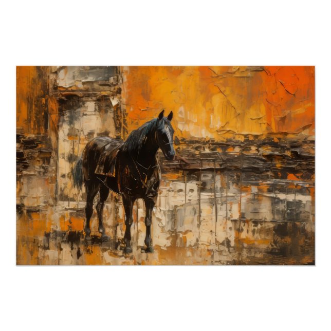 Pôster Cavalo Majestoso em Abstrato Sunset (Frente)