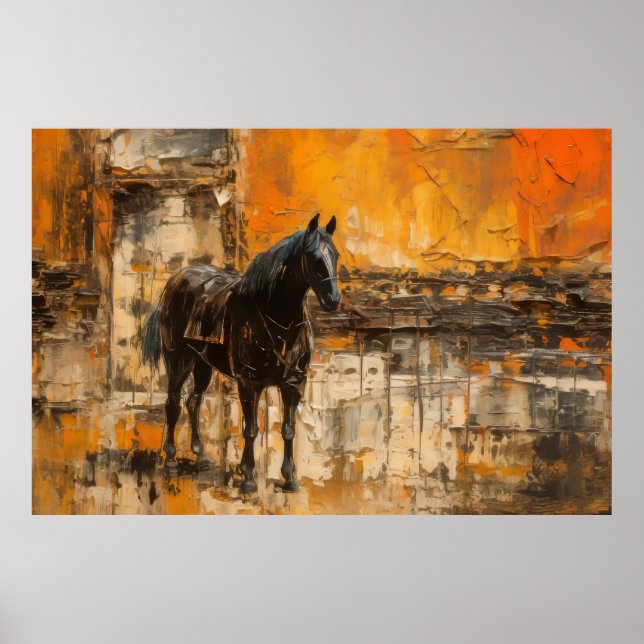 Poster Cavalo Majestoso em Abstrato Sunset (Frente)