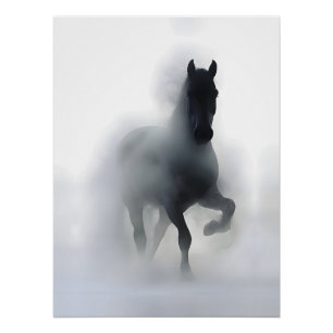 Pôster Cavalo Majestoso na Névoa – Abstrato Minimalista