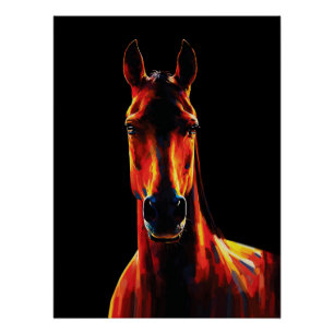 Pôster Cavalo Majestoso Silhueta Ardente Retrato Dramátic