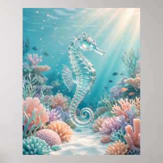 Poster Cavalo-Marinho de Vidro Brilho do Oceano