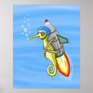 Poster Cavalo-Marinho Foguete Amarelo Incrível