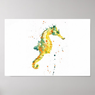 Pôster Cavalo-marinho, impressão, cavalo-marinho amarelo,