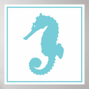 Poster Cavalo marinho litoral moderno Silhouettte do azul