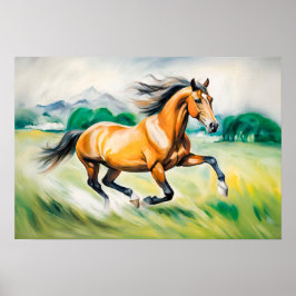 Poster Cavalo Marrom correndo em um campo