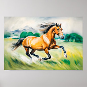 Poster Cavalo Marrom correndo em um campo
