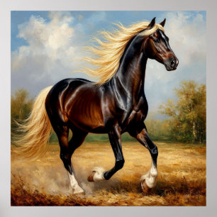 Poster Cavalo Marrom Correndo em um Pôr do Sol Pitoresco