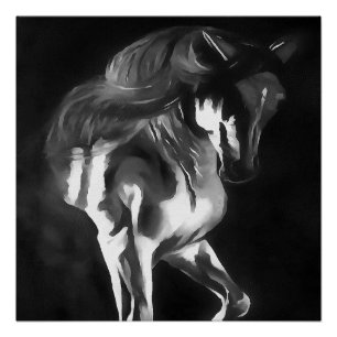 Pôster Cavalo Na Cinza A Preto