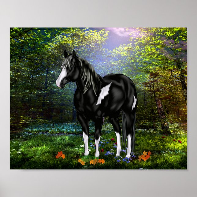 Poster Cavalo Negro e Branco Sobreposto (Frente)