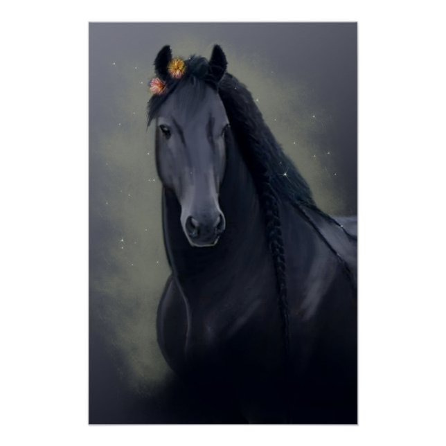 Pôster Cavalo Negro Frísia - Poster (Frente)