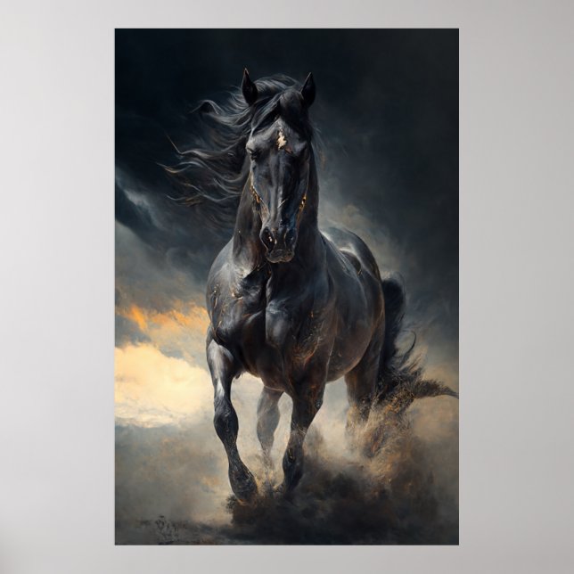 Poster Cavalo Negro na Pintura da Tempestade (Frente)