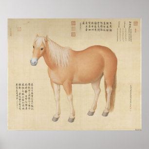 Poster Cavalo Palomino Dourado - Arte Chinesa Vintage
