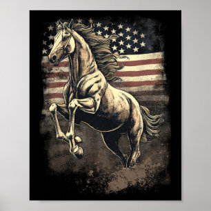 Poster Cavalo Patriótico Americano Bandeira Horseback Win