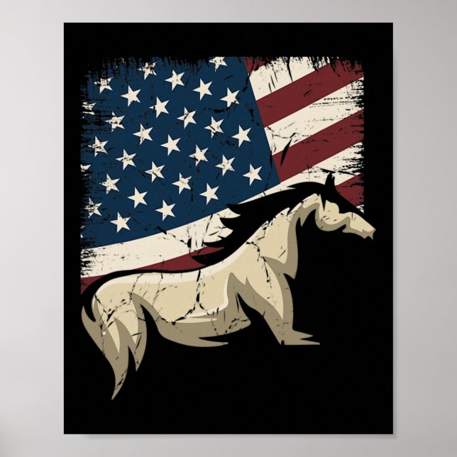 Poster Cavalo Patriótico - Bandeira Americana Andando Por (Frente)